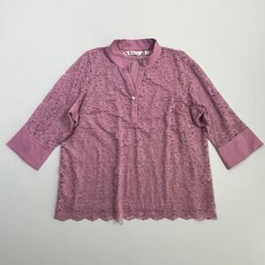 Beautiful by Lawrence Zarian Lace Blouse Pearl Button Mauve Pink Womens 1X